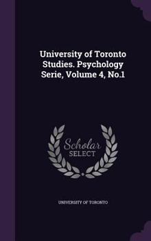 Hardcover University of Toronto Studies. Psychology Serie, Volume 4, No.1 Book