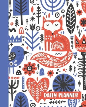 Daily Planner: 180 Days | Undated Schedule Organizer and Hourly Appointment Calendar | Notes, Gratitude, Wellness, and To Do List Sections | Red and Blue Nordic Scandinavian Fox Pattern Cover Design
