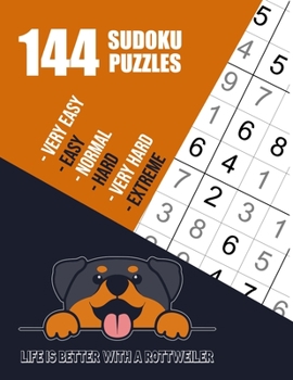 Paperback 144 Sudoku Puzzles Very Easy Easy Normal Hard Very Hard Extreme: Two Puzzle Per Page - 144 Puzzle (9x9) from Beginner to Advanced Sudoku Puzzles for y Book