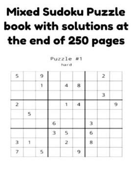 Paperback Mixed Sudoku Puzzle book with solutions at the end of 250 pages: Numbers puzzle book