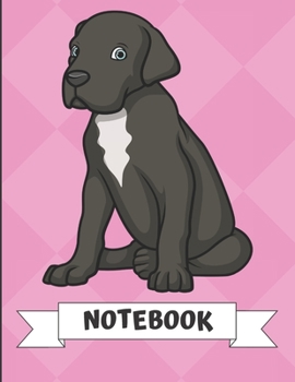 Notebook: Gray White Great Dane Puppy Dog Cartoon on a Pink Diamond Background. Book is Filled with Lined Journal Paper for Notes and Creating Writing.