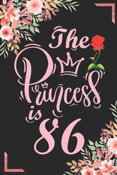 The Princess Is 86: 86th Birthday & Anniversary Notebook Flower Wide Ruled Lined Journal 6x9 Inch ( Legal ruled ) Family Gift Idea Mom Dad or Kids in Holidays - Marble & Red Love Flowers Cover