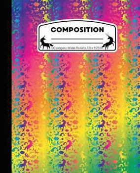 Paperback Composition: Unicorn Neon Rainbow Marble Composition Notebook Wide Ruled 7.5 x 9.25 in, 100 pages book for girls, kids, school, stu Book