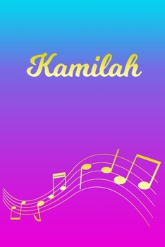 Paperback Kamilah: Sheet Music Note Manuscript Notebook Paper - Pink Blue Gold Personalized Letter K Initial Custom First Name Cover - Mu Book