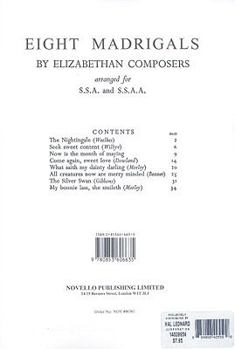 Paperback 8 Madrigals by Elizabethan Composers Book