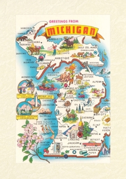 Paperback Vintage Lined Notebook Greetings from Michigan, Map Book