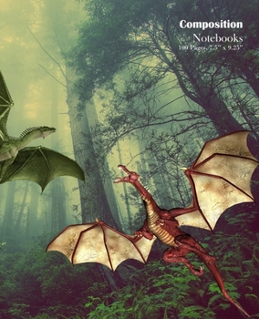 Paperback Composition Notebook with a Green Dragon: Watermarked Dragon Pages. Wide Ruled lined Book to write in for school, take notes, for kids, students and t Book