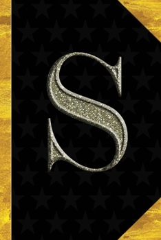 S: Black with Gold Classic Vintage theme | Personalized College Lined Notebook Journal | Diary & Note Taking |Initial Monogram Glitters Letter Star ... Travel Size | Gift for Friends Coworkers
