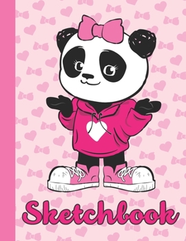 SKETCHBOOK: Kawaii Blank Notebook for Sketching and Picture Space with Super Cute Panda Girl, Pink Hearts and Bows,  Unlined Paper Book for Drawing, Journaling, and Doodling, Perfect for Creative Kids