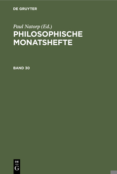 Hardcover Philosophische Monatshefte. Band 30 [German] Book