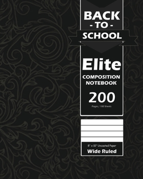 Paperback Back To School Elite Notebook, Wide Ruled Lined 8 x 10 Inch, Grade School, Students, Large 100 Sheet Notebook Black Book