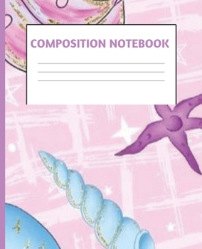 Paperback Composition Book: MERMAID UNICORN Horns Wide Ruled Notebook - School Subject Book Lined Student Journal - Pretty Rose Pink & Purple colo Book