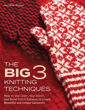 Hardcover Big 3 Knitting Techniques: How to Use Color, Slip Stitch, and Relief Stitch Patterns to Create Beautiful and Unique Garments Book