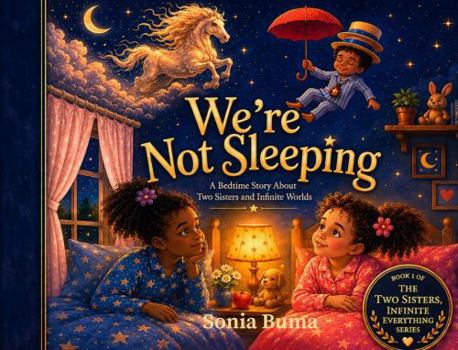 Paperback We're Not Sleeping: A Bedtime Story About Two Sisters and Infinite Worlds (Two Sisters, Infinite Everything) Book