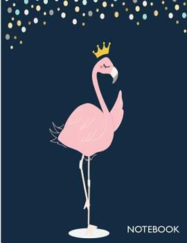 Paperback Notebook: Queen flamingo on dark blue cover and Lined pages, Extra large (8.5 x 11) inches, 110 pages, White paper Book