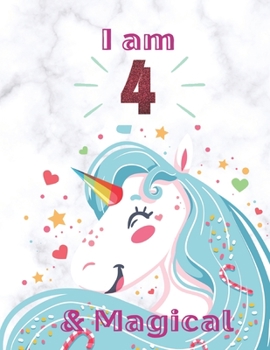 Unicorn SketchBook: I Am 4 & Magical With Unicorn Inside More Space for Sketching and Drawing and Writing Journal for Kids and Girls Marble Size 8.5in x 11in with 110 Pages