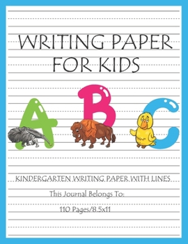 Paperback Kindergarten writing paper with lines for ABC kids: Writing Paper for kids with Dotted Lined - 110 pages 8.5x11 Handwriting Paper Book