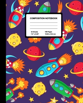 Composition Notebook: Rocket In Sky | Wide Ruled Paper Journal | Blank Lined Workbook for Teens Kids Students Girls, for Home School & Writing Notes