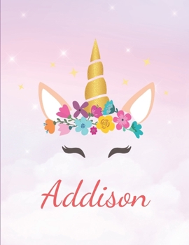 Paperback Addison: Personalized Unicorn Sketchbook For Girls With Pink Name - Girls Customized Personal journal/ blank book - 8.5x11 110 Book