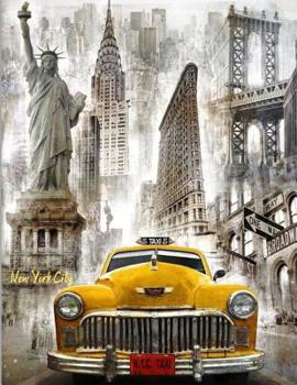 Paperback New York City: Notebook Souvenir Journal Large Lined Stamp Statue of Liberty in, Yellow Taxi, Empire State Building, NYC Travel Souve Book