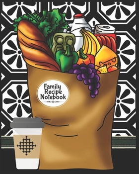 Family Recipe Notebook: 8" x 10" recipe book to write in your own recipes - with cover featuring grocery filled shopping bag & vintage abstract wall tile (Memo Books, Journals & Notebooks)