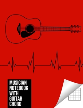 Paperback Musician Notebook with Guitar Chord - Guitar/Bass Fretboard Paper Cool Bassist Gift For A Bass Player Notebook guitar chords in red color Cover Book