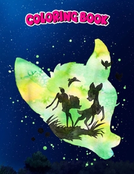 Coloring Book: Bambi Green Watercolor Silhouette Fill, Children Coloring Book, 100 Pages to Color