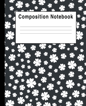 Composition Notebook: Navy White Floral Blank Lined College Ruled