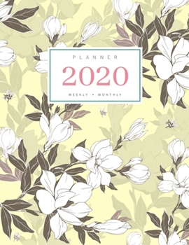 Planner 2020 Weekly Monthly: 8.5 x 11 Full Year Notebook Organizer Large | 12 Months - Jan to Dec 2020 | Vintage Magnolia Flower Buds Design Yellow