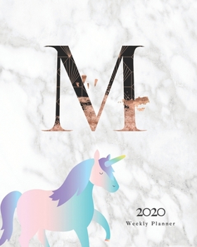 Paperback 2020 Weekly Planner: Magical Unicorn Planner Monogram With Initial "M" on Luxury Gray Marble Book