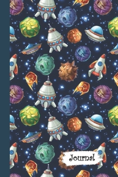 Paperback Journal: Cartoon Outer Space Rocketship Diary with Blank Lined Notebook Paper Book