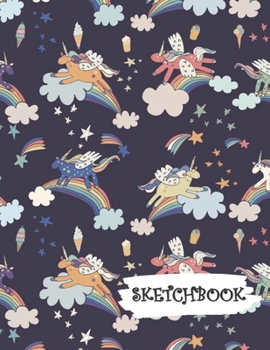 Paperback Sketchbook: Unicorns Jumping Rainbows Fun Framed Drawing Paper Notebook Book