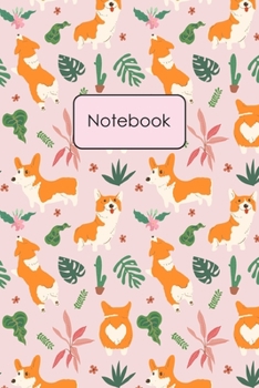 Paperback Notebook: Cute Corgi Dog With Tropical Leaf Pattern Blank Lined Journal To Write In For Notes, Ideas, Diary, To-Do Lists, Notepa Book