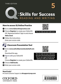 Misc. Q3e 5 Reading and Writing IQ and Classroom Presentation Tool: Teacher Access Code Card Pack Book