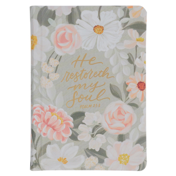 KJV Bible Compact Faux Leather, Gray Floral Printed Ps. 23:3