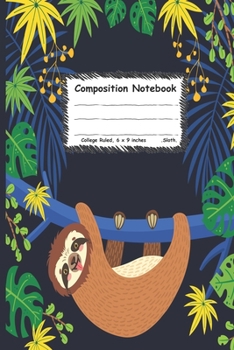 Composition notebook: adorable sloth with palm leaves on jungle: Cute sloth with palm leaves on jungle background for men women teens kids boy love sloths ( size 6x9 inches college ruled )