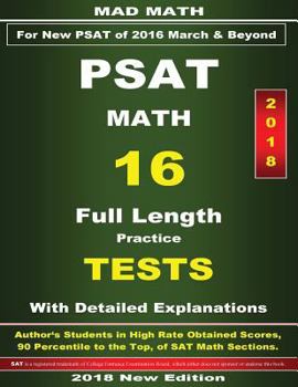 Paperback 2018 New PSAT Math 16 Tests Book