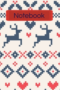 Notebook: Red and blue skandi style stag pattern autumn winter lined paperback jotter