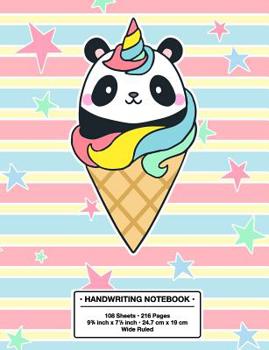 Paperback Handwriting Notebook: Back to School Cute Pandacorn (Panda x Unicorn) Ice-cream Kawaii Style Handwriting Practice Book