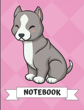 Notebook: Kawaii Pitbull Dog Cartoon on a Pink Diamond Background. Book is Filled with Lined Journal Paper for Notes and Creating Writing.