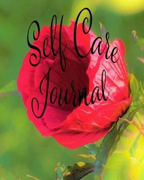 Paperback Self Care Journal: Positive Thoughts and Inspirational Quotes Featuring Modern Red Hibiscus with Golden Green Foliage Original Digital Oi Book
