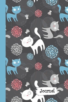 Journal: Cute Cats with Pink Blue Flowers Diary with Blank Lined Notebook Paper