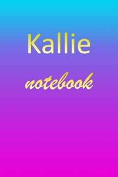 Kallie: Blank Notebook | Wide Ruled Lined Paper Notepad | Writing Pad Practice Journal | Custom Personalized First Name Initial K Blue Purple Gold  | ... Homeschool & University Organizer Daybook