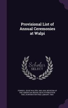 Hardcover Provisional List of Annual Ceremonies at Walpi Book