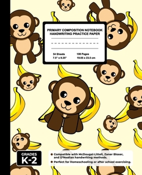 Primary Composition Notebook Handwriting Practice Paper: Little Monkey Blank Writing Sheets for Kindergarten to 2nd Grade Elementary Students, School Exercise Book for Kids