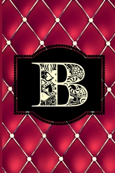 B: Monogram Journal or Diary. Captivating Ruby Red and Gold Diamond Design with a Decorative Uppercase Initial with Texture & Charm on a Vintage Black Cinema Marquee Notebook. (6x9 110 Blank Lined Pag