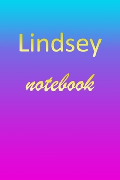 Lindsey: Blank Notebook | Wide Ruled Lined Paper Notepad | Writing Pad Practice Journal | Custom Personalized First Name Initial L Blue Purple Gold  | ... Homeschool & University Organizer Daybook