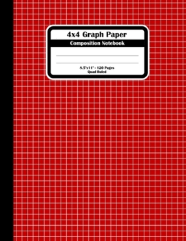 Paperback 4x4 Graph Paper Composition Notebook: Square Grid or Quad Ruled Paper. Large Size Notebook, Red Squares Book Cover. Book