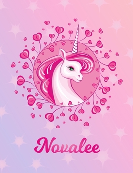 Paperback Novalee: Unicorn Large Blank Primary Sketchbook Paper - Pink Purple Magical Horse Personalized Letter N Initial Custom First Na Book