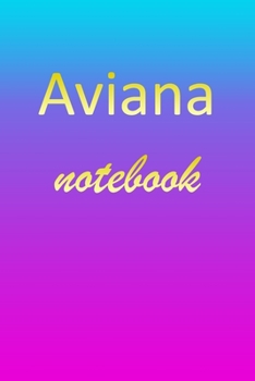 Aviana: Blank Notebook | Wide Ruled Lined Paper Notepad | Writing Pad Practice Journal | Custom Personalized First Name Initial A Blue Purple Gold  | ... Homeschool & University Organizer Daybook
